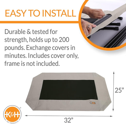 K&H Pet Products Elevated Cooling Outdoor Dog Bed - Portable Raised Dog Cot Replacement Cover Only - Taupe/Black Medium