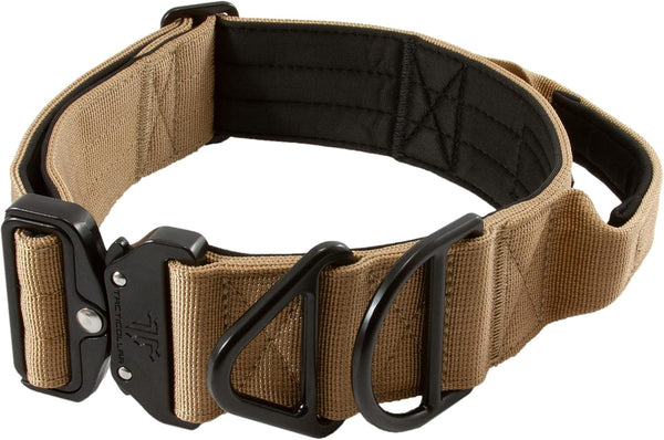 Tactical Dog Collar 2 inch with Handle for Medium and Large Dogs, Quick-Release Metal Buckle, Neoprene Padded (Coyote