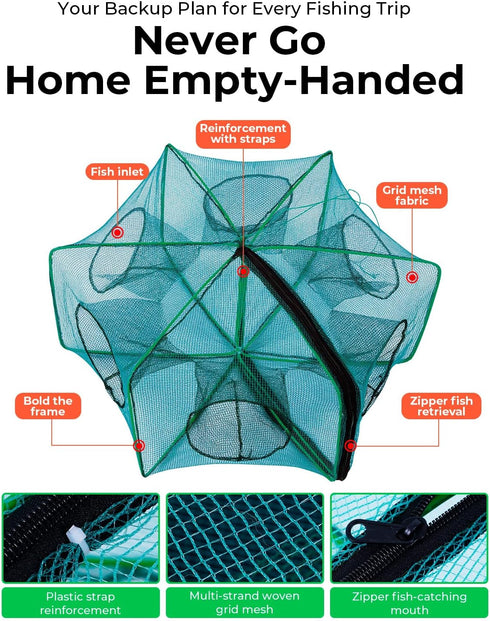 DHOEM 3 Pack 12"x21" 1" Collapsible Hexagon Crab Trap, Cylindrical Crawfish & Bait Trap with Entry Holes, Lobster