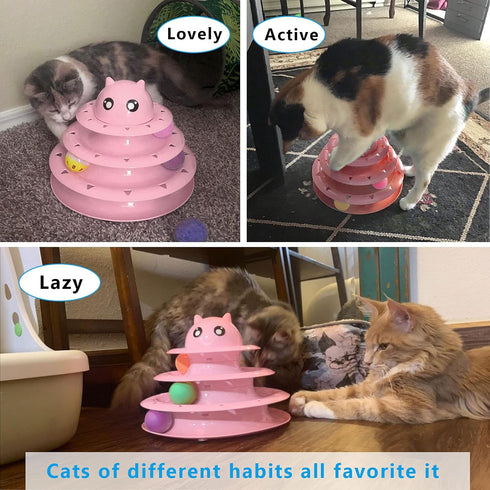 3-Level UPSKY Cat Toy Roller Turntable Cat Toy Balls with Six Colorful Balls Interactive Kitten Fun Mental Physical