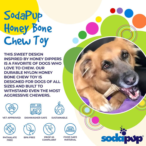 SodaPup Honey Bone – Durable Dog Chew Toy Made in USA, Non-Toxic Nylon Material for Mental Stimulation and Clean Teeth