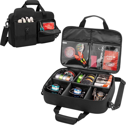 Fishing Reel Case for Spinning Reels, Fly Fishing Reels, Baitcaster Storage Bag with Multiple Pockets and Dividers