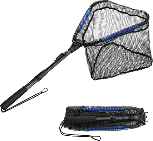Floating Fishing Net with Foldable Telescopic Pole Handle, Rubber Coated Mesh for Bass Trout Walleye Kayak