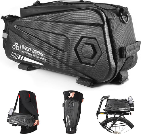 West Biking Bike Rear Seat Bag, Double Water Resistant Zipper Bicycle Trunk Pannier, 8.6L Capacity