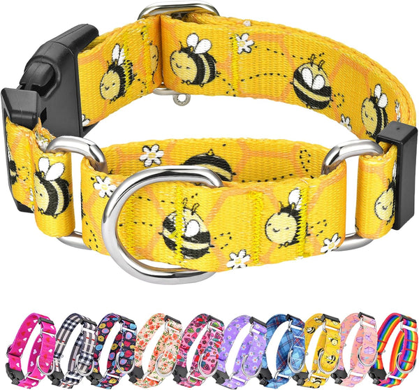 Martingale Collar for Dogs, Adjustable Soft Nylon Collars with Cute Patterns for Small Medium Large Dogs, Yellow Bee,