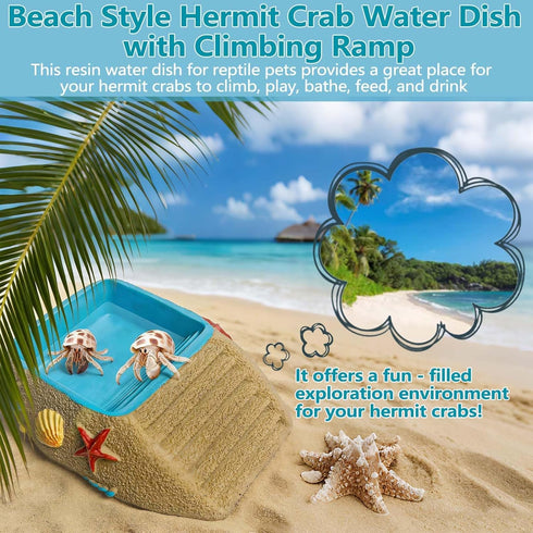 Gxsdj Turtle,Gecko,Lizard,Frog,8.76.72.2 Hermit Crab Water Bowl with Climbing Ramp,Hermit Crab Water Pool,Beach Style