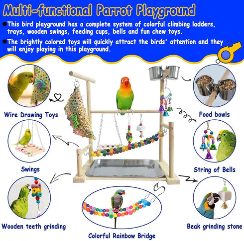 kathson Bird Playground,Parakeet Play Stand,Parrots Play Gym with Food Bowls,Cockatiel Playstand with Chewing&Exercise