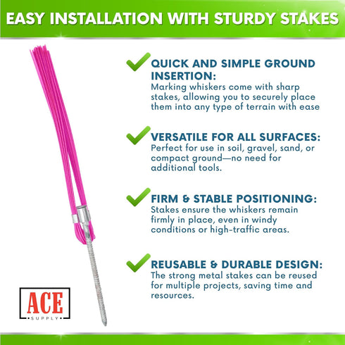 25 Pack Set Pink Marking Whiskers with Stakes - - Durable Marking Whisker - Use Survey Whiskers as Ground Markers