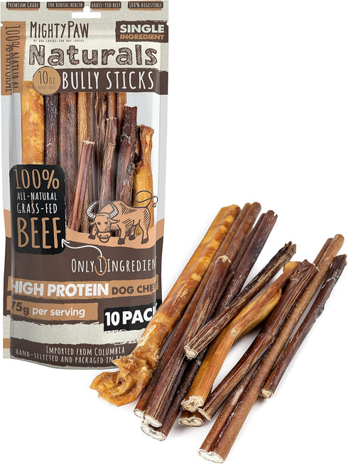 Mighty Paw Naturals Large Bully Sticks for Dogs - Protein Rich Dog Chews from Grass-Fed Beef, 6 or 12 Inch Variety