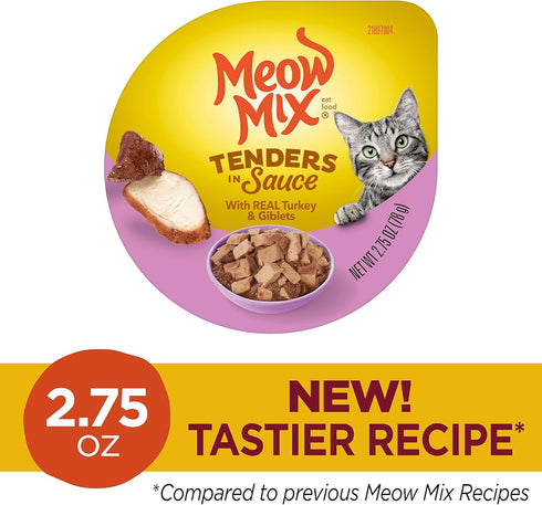 Meow Mix Tenders in Sauce Wet Cat Food, Turkey & Giblets, 2.75 Ounce Cup (Pack of 12)
