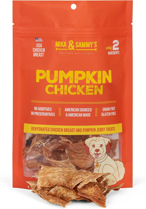 Gourmet Chicken Jerky Dog Treats, Cage-Free, No Additives, Made in The USA (Pumpkin Chicken 5 oz)