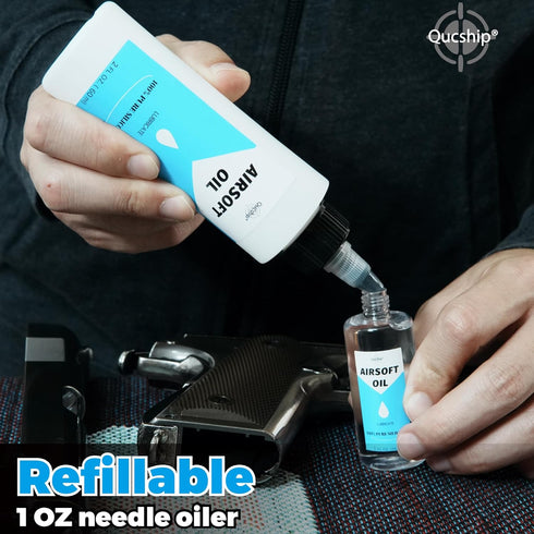 Qucship 100% 2 oz 1 oz Silicone Air Gun Oil & Needle Oiler Airsoft Oil, Multi-Purpose Airsoft Chamber Lube, All Purpose