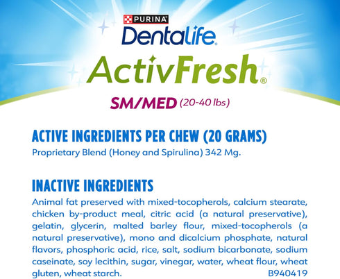 Pack 3 20-40 lbs., 22.5 oz. 30 each/90 30 DentaLife ActivFresh of Dog Chews for Small and Medium Dogs Dental Chews