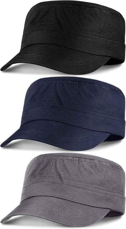 Syhood 3 Pieces Cadet Army Caps - Adjustable Flat Caps Unisex Military Army Hat