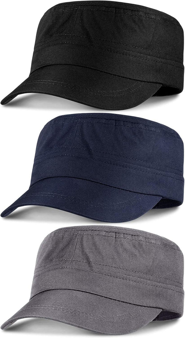 Syhood 3 Pieces Cadet Army Caps - Adjustable Flat Caps Unisex Military Army Hat