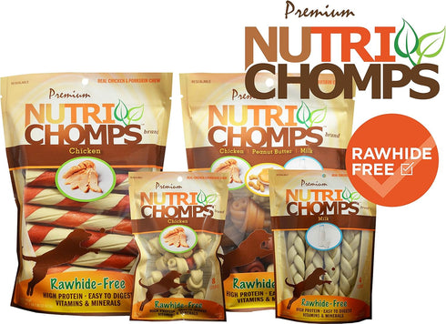 NutriChomps Dog Chews – 6-inch Twists, Easy to Digest, Rawhide-Free, Healthy, 12 Count, Real Chicken & Peanut Butter