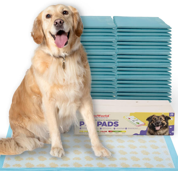 PetsWorld Health Monitoring Dog Pee Pads 37"x54" 25 Count XXXL Color-Changing Pet