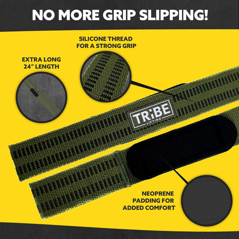 Heavy Duty Wrist Wraps & Lifting Straps - 21" Wrist Wraps & 24" Straps for Weightlifting with Silicone Grip
