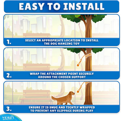 Dog Outdoor Bungee Hanging Toy - Blue Interactive Tree Tug Toy with Metal Spring Kit & 2 Rope Toys