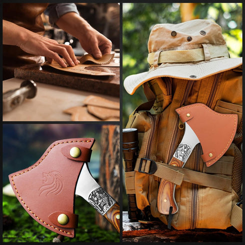 NedFoss Warthog Camping Hatchet Axe, 9" Full Tang Small Axe with Leather Sheath, Tomahawk for Outdoor Backpacking