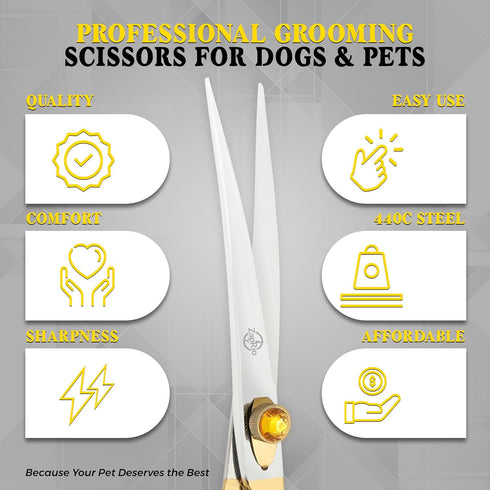 ZAPRIO 7.5 Inch Curved Grooming Scissors for Dogs and Cats Professional Pet Grooming Shears for Face, Paws, Body