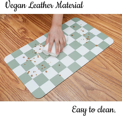 Ralxion Checkered Dog Feeding Mat, Absorbent Mats for Food and Water Bowl, Retro Modern Aesthetic Sage Green