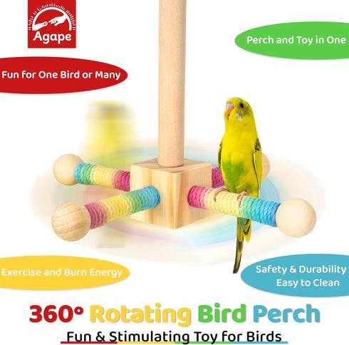 360 Finches Agape Bird Toy, Parrot Interactive Rotating Perch, Bird Cage Accessories for Small and Medium Parrots
