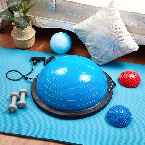 Honoson Set, Half Ball Trainer Yoga Ball with Resistant Band Foot Pump Half Exercise with Fitness Elastic Belt Hedgehog