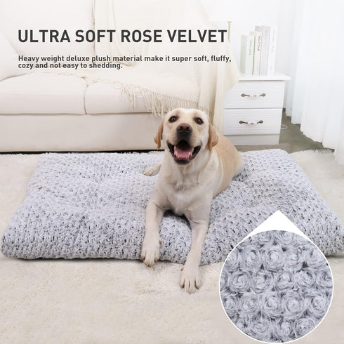 KSIIA Washable Deluxe Plush Dog Bed - Anti-Slip Comfy Kennel Pad for Large, Jumbo, Medium, Small Dogs, 35" x 23", Gray