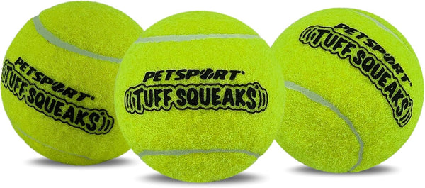 PetSport TuffSqueaks Yellow Tennis Ball Dog Toys | 3 Pack Giant (4") Giant TuffSqueaks Balls for Dogs | Pet Safe Durable Non-Toxic Felt & Rubber | Play Fetch, Launch, Chuck or Toss at Dog Park