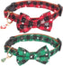 ADOGGYGO Christmas Dog Collar with Bow Tie - Adjustable Red Green Plaid Bowtie Collar for Small Medium Large Dogs