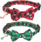 ADOGGYGO Christmas Dog Collar with Bow Tie, Adjustable Red Green Plaid Pet Christmas Collars for Medium Dogs