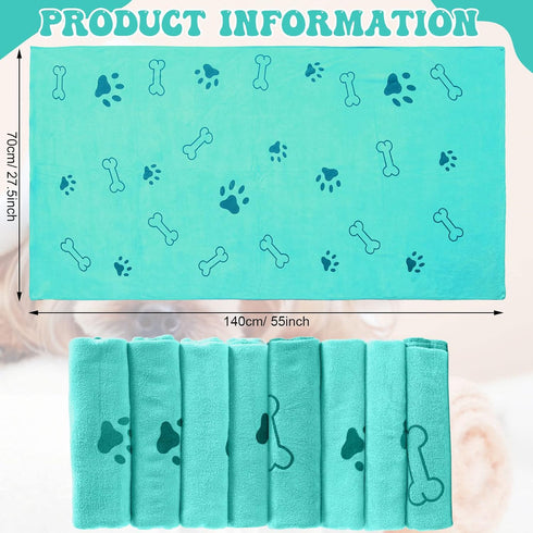 8 Pcs Dog Towels, Pet Bath Drying Towels, 55 x 28 Inches, Large Absorbent Microfiber Quick Drying for Cats and Puppies