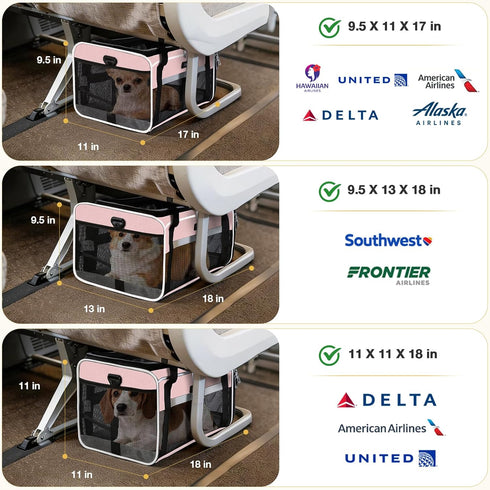 17x11x9.5 Inch 12lbs Lekereise Top-Expandable Pet Carrier Alaska Hawaiian Airline Approved Soft Sided Underseat