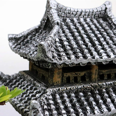 Classical Temple Aquarium Decorations, Asian Castle Thematic Safe Resin Ornaments with Plastic Plants for Fish Tank