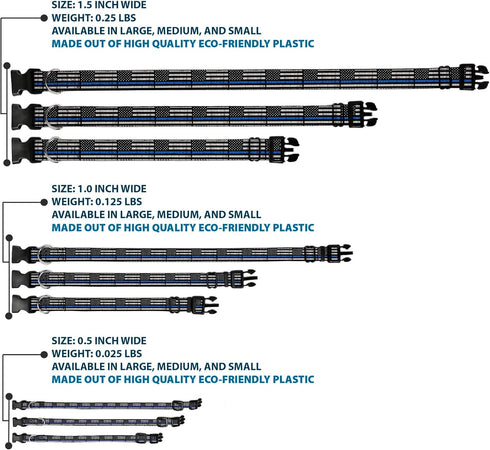 Buckle-Down Plastic Clip Collar - Thin Blue Line Flag, Weathered Black/Gray/Blue, 1" Wide, Fits 15-26" Neck