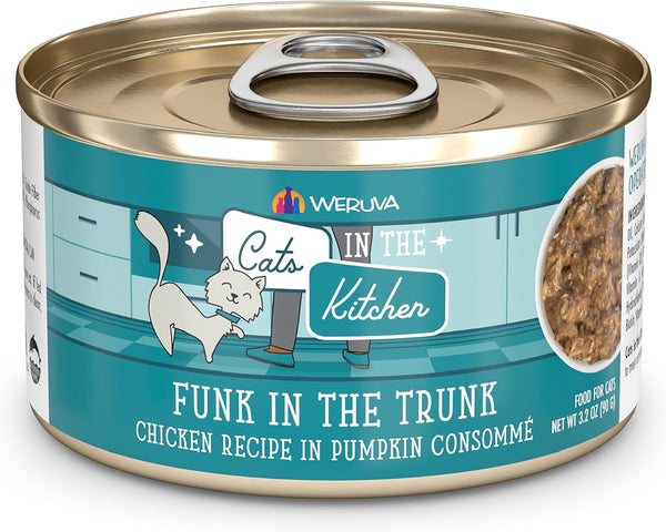 Weruva Cats in The Kitchen, Funk in The Trunk with Chicken in Pumpkin Consomme, 3.2 oz Can (Pack of 24)