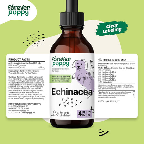 Echinacea for Dogs, Immune Supplement for All Breeds, Liquid Vitamins for Pets - 4 oz