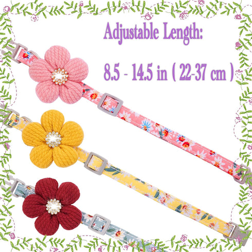 Small Dog Collar with Flower, Adjustable Length Puppy Collar for Girl Dogs, Cute with Bell, Yellow