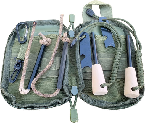 Fire Starter Survival Kit with Larger Ferro Rod, Striker Lanyard, 3in Long Flint and Steel, Multifunctional Bag