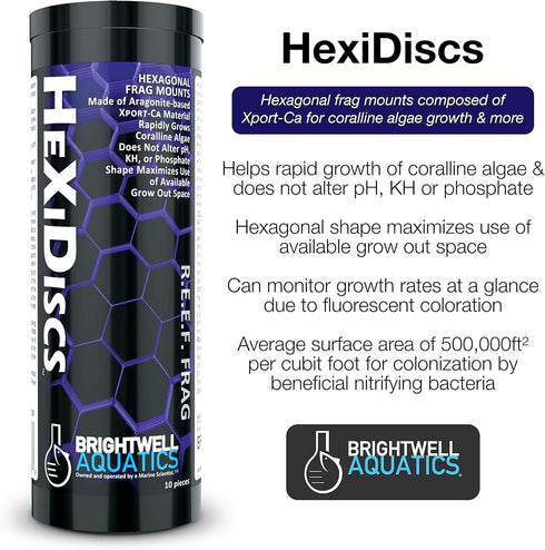 Brightwell Aquatics HeXiDiscs, Hexagonal Coral Frag Mounts for Marine Aquariums, 50 Count