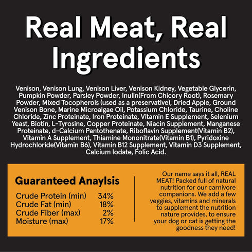 Real Meat Air Dried Dog Food w/Real Venison, 2lb Bag of USA-Crafted Grain-Free Dog Food Sourced from Free-Range Venison