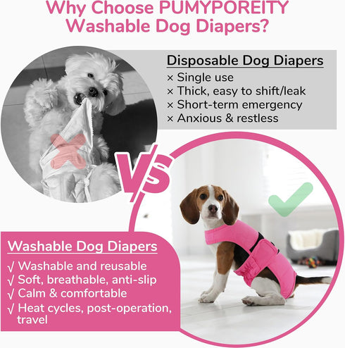PUMYPOREITY Washable Female Dog Diaper, Adjustable Suspender Pantie, Escape-Proof Anti-Harassment Wear for Heat