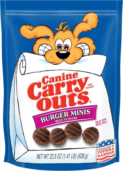 Canine Carry Outs Burger Minis Dog Treats, Beef Flavor, 22.5 oz (Pack of 6), Made with Real Beef