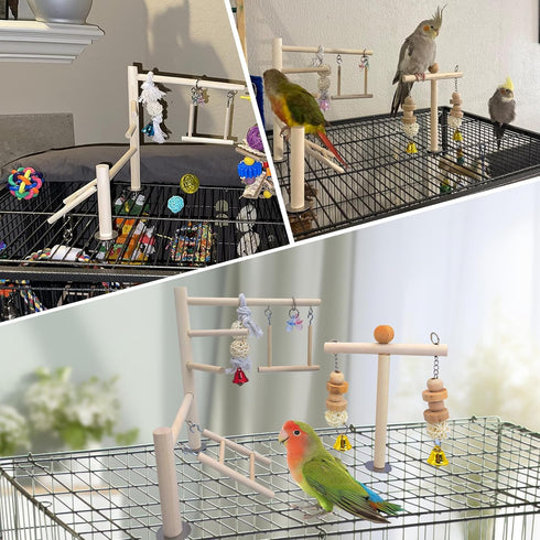 PINVNBY Bird Playground Parrot Play Gym with Wooden Perches, Ladders, and Swing Toy for Small Birds