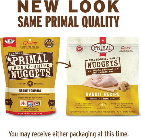 Primal Freeze Dried Raw Dog Food Nuggets - Rabbit - Complete & Balanced Meal - Premium, Healthy, Grain Free, High