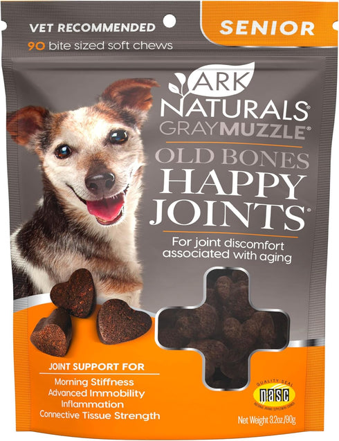 ARK NATURALS Gray Muzzle Old Dogs! Happy Joints! - 90 Soft Chews with Glucosamine, Orange