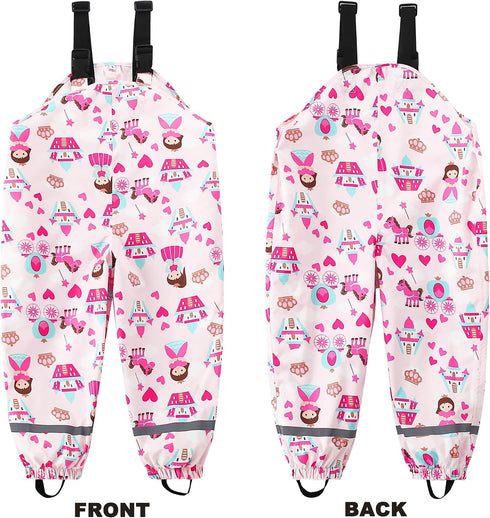 Lightweight Waterproof Rain Bib Pants for Toddlers - Boys and Girls Rain Trousers