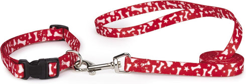 Nylon Pooch Patterns Dog Collar, Fits Necks 14" to 20", Red Bone