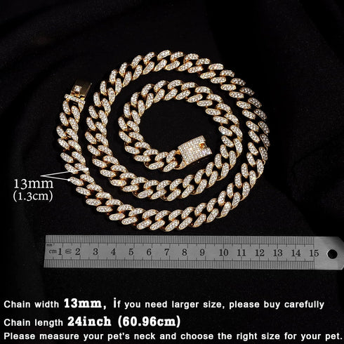 Cuban Link Dog Collar, Gold Silver Color Metal Chain for Dogs Cats Jewelry (24inch, Gold)